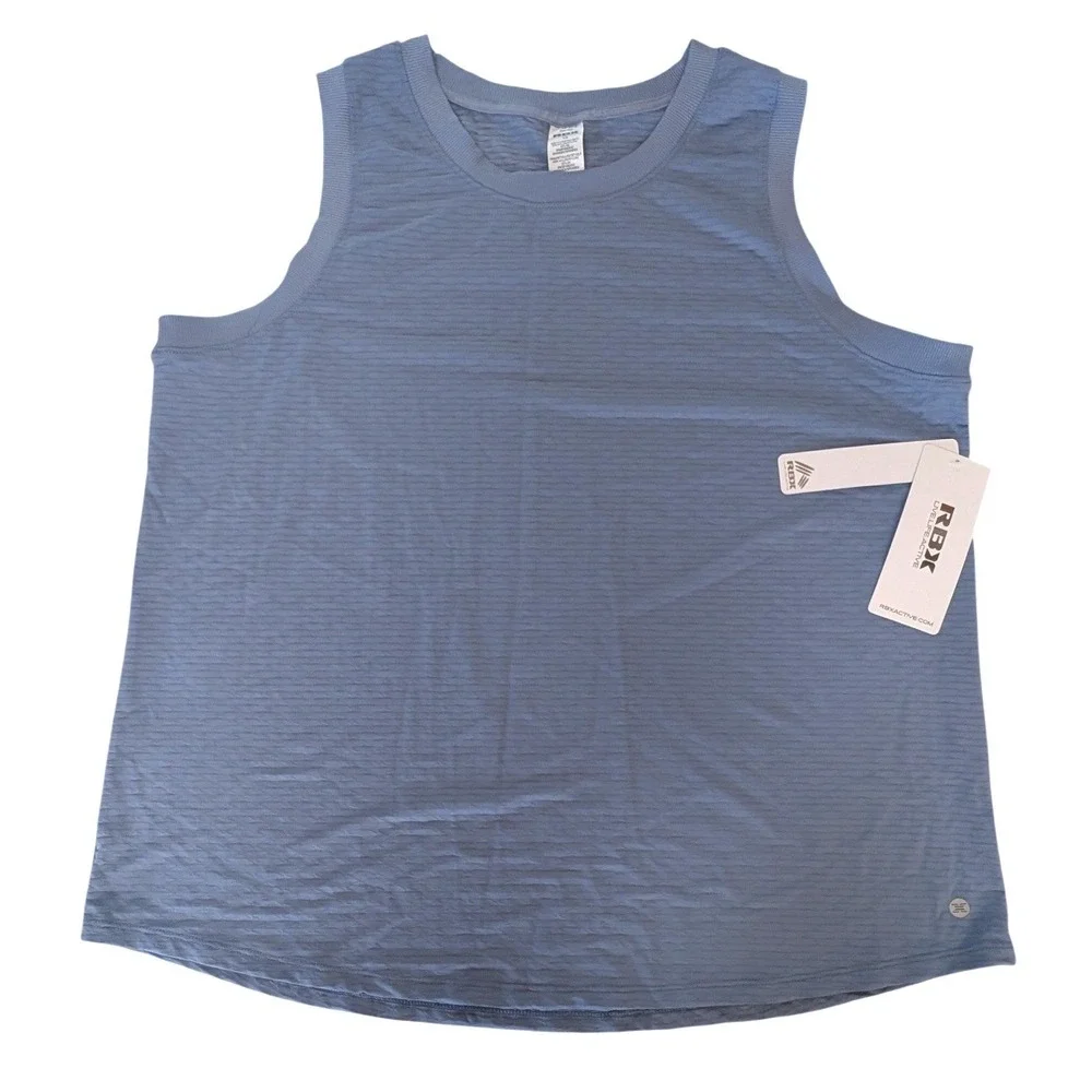 RBX Active Mens Blue Textured Performance Tank Top Muscle Shirt 1X NWT Gym Beach - Picture 2 of 10